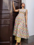 Light Green Cotton Ethnic Motif Side Pleated Kurta Set